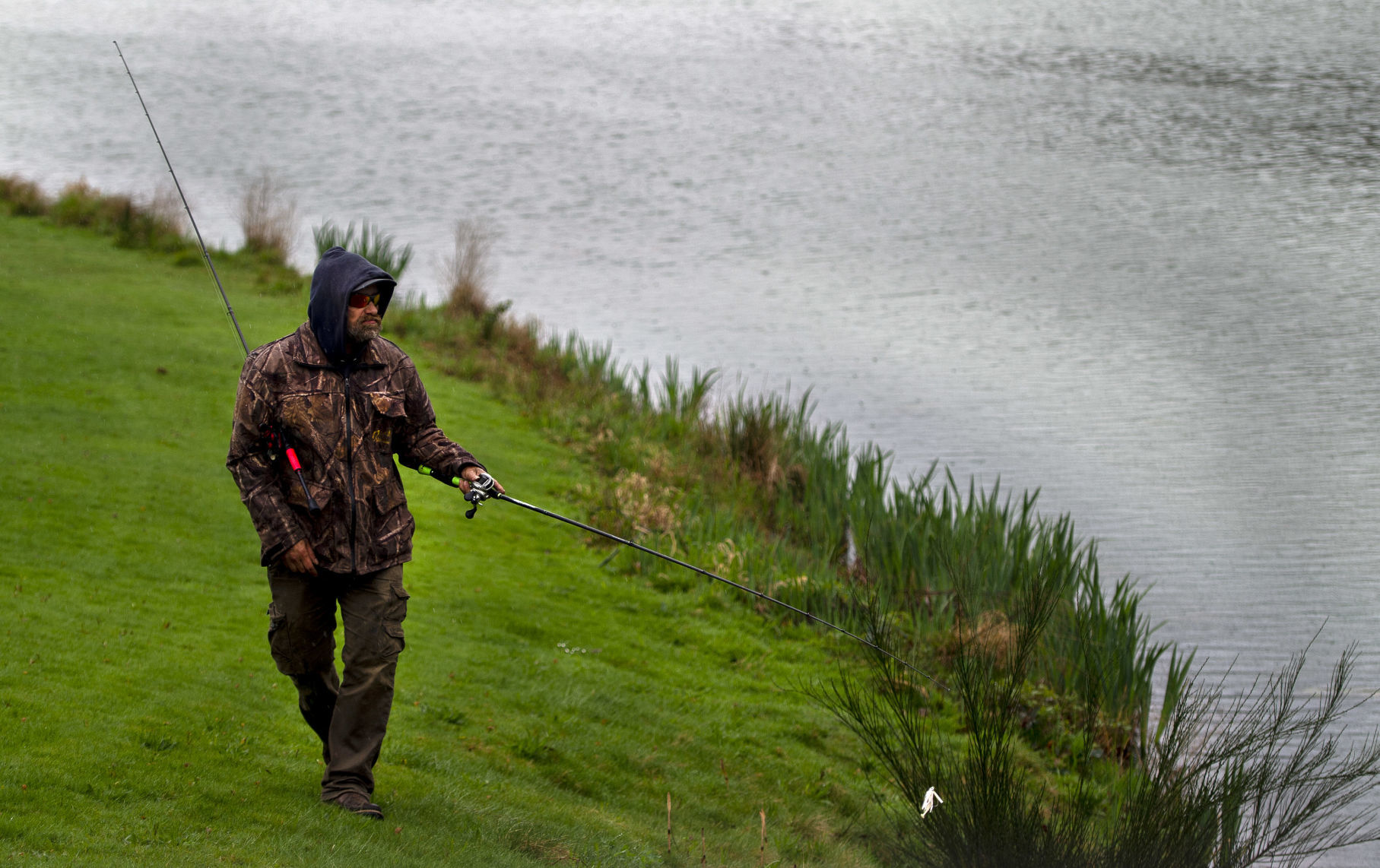 Fishing in the rain